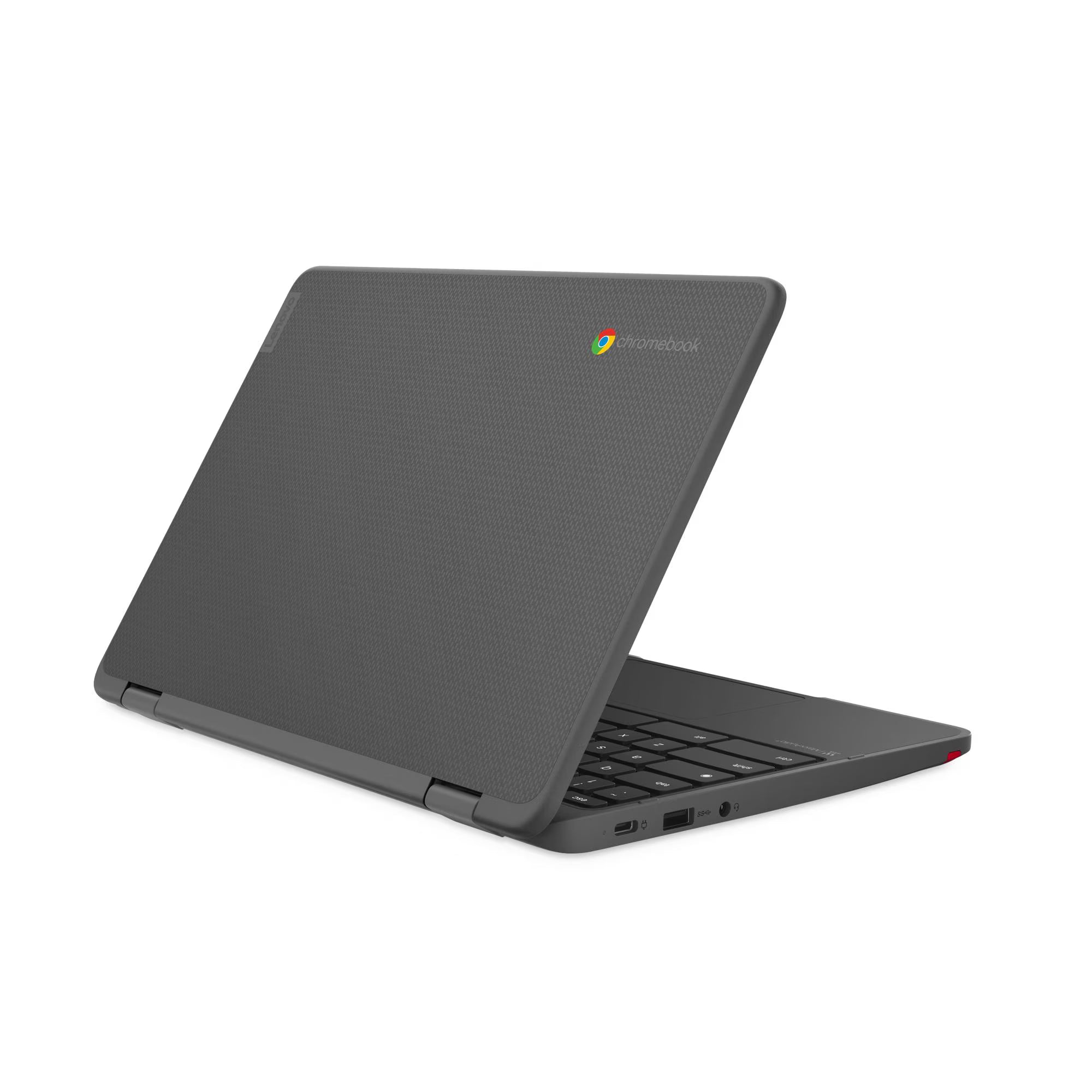 Laptop with a textured back cover on a white background