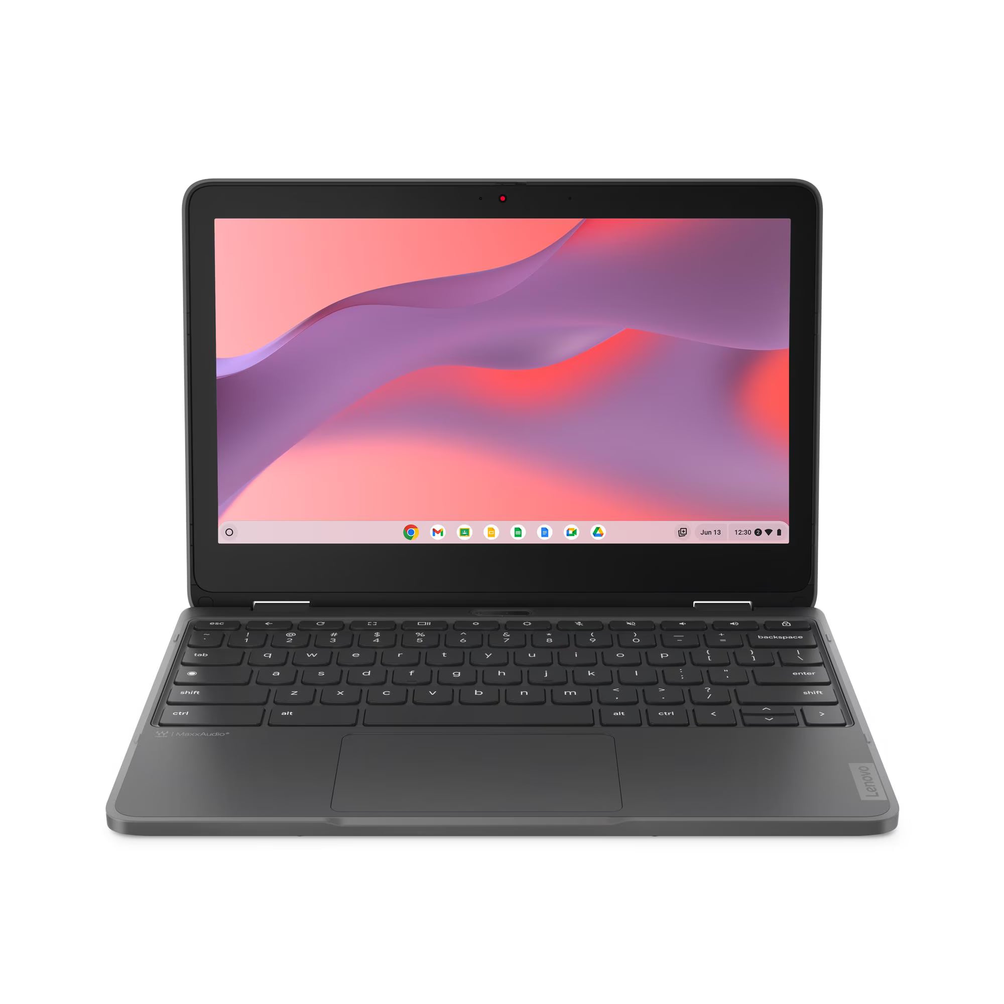 Laptop with a colorful display on a white background