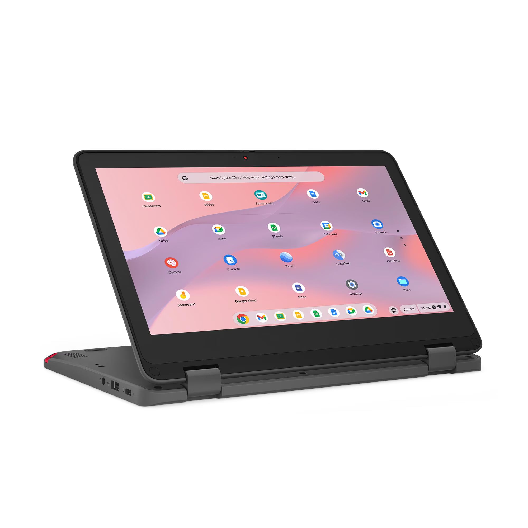 Black tablet with a colorful display on a white background