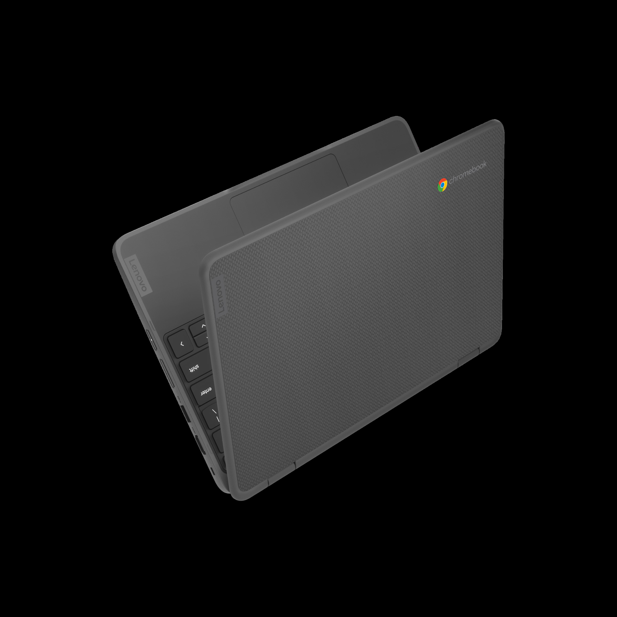 Chromebook with keyboard cover on a white background