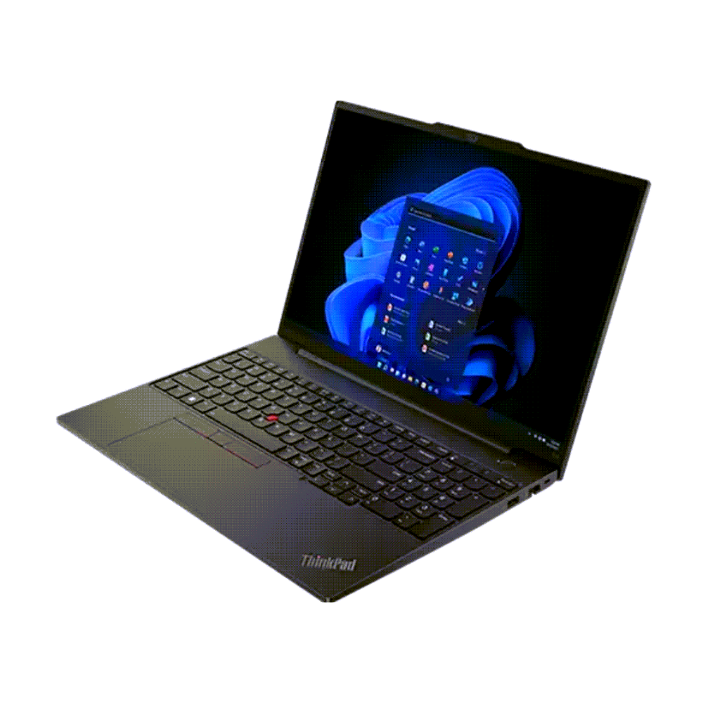 Laptop with a blue screen on a white background