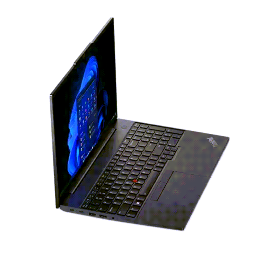 Open laptop with blue screen on a white background