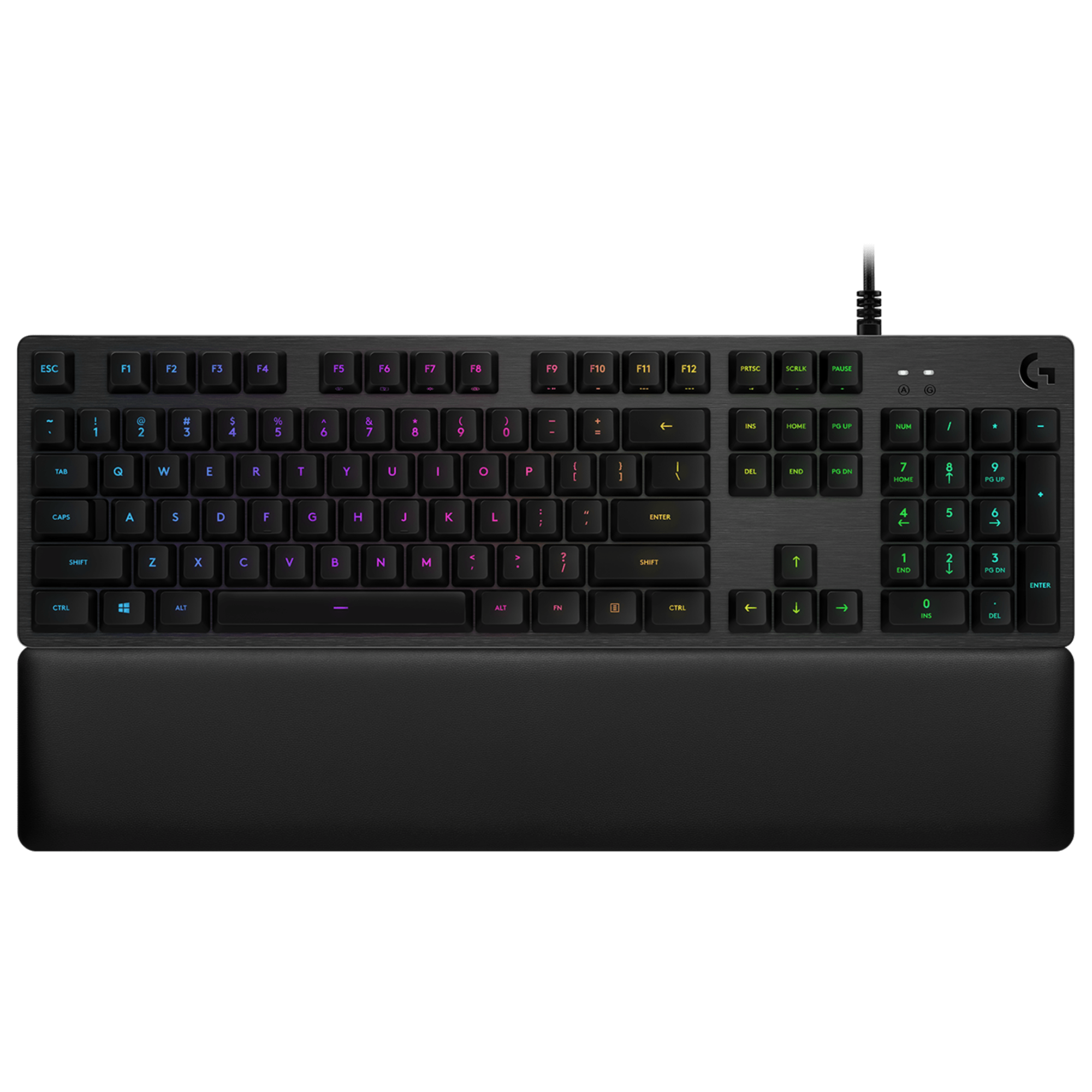Black keyboard with RGB lighting on a white background