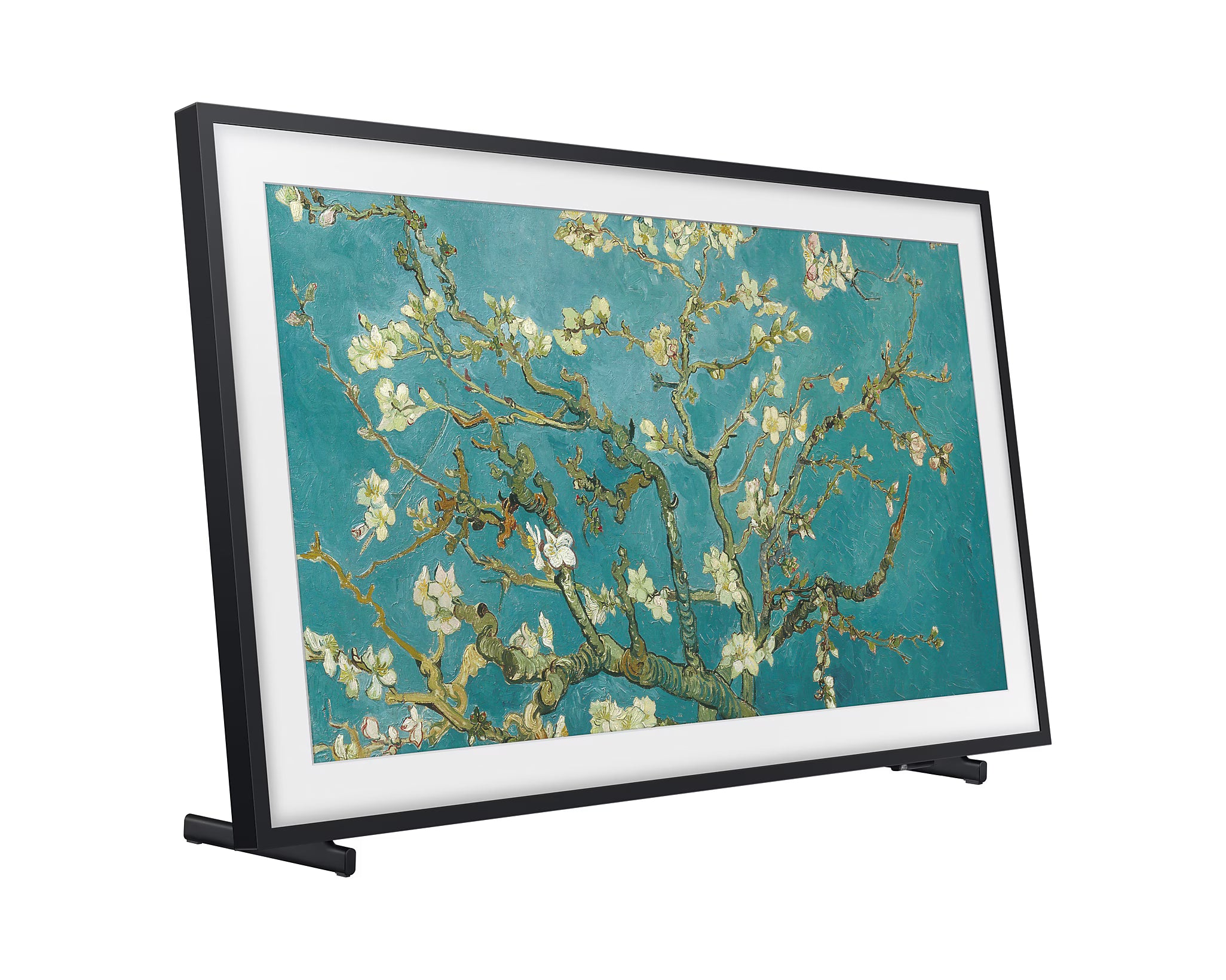 Framed artwork of a floral branch on a white background