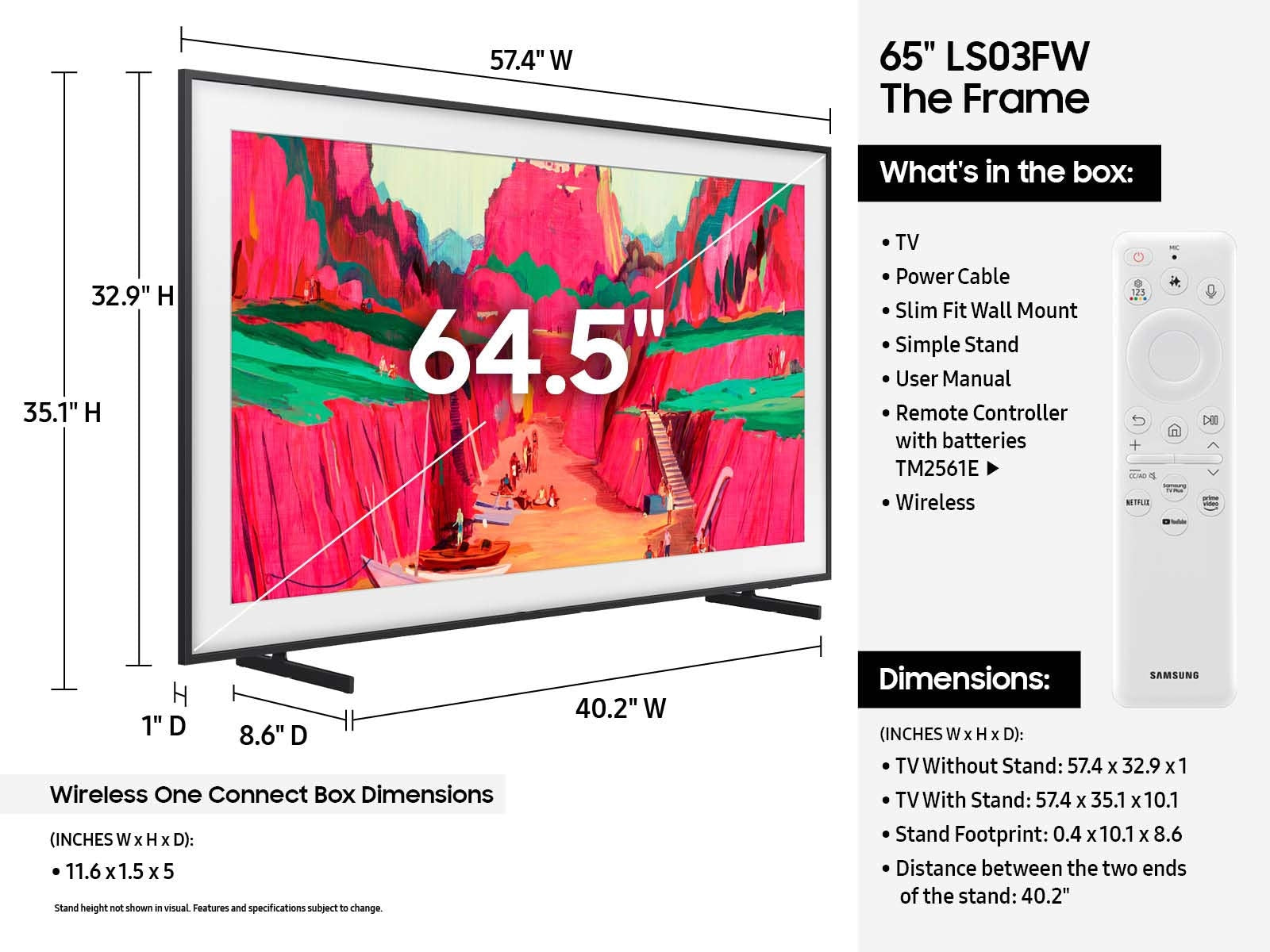 Samsung TV image showing the size dimensions