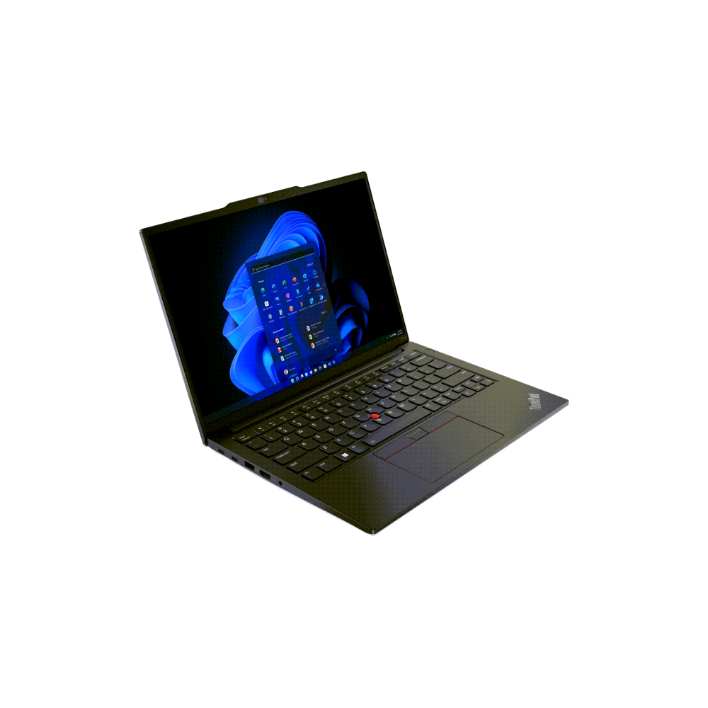 Black laptop with a blue screen on a white background