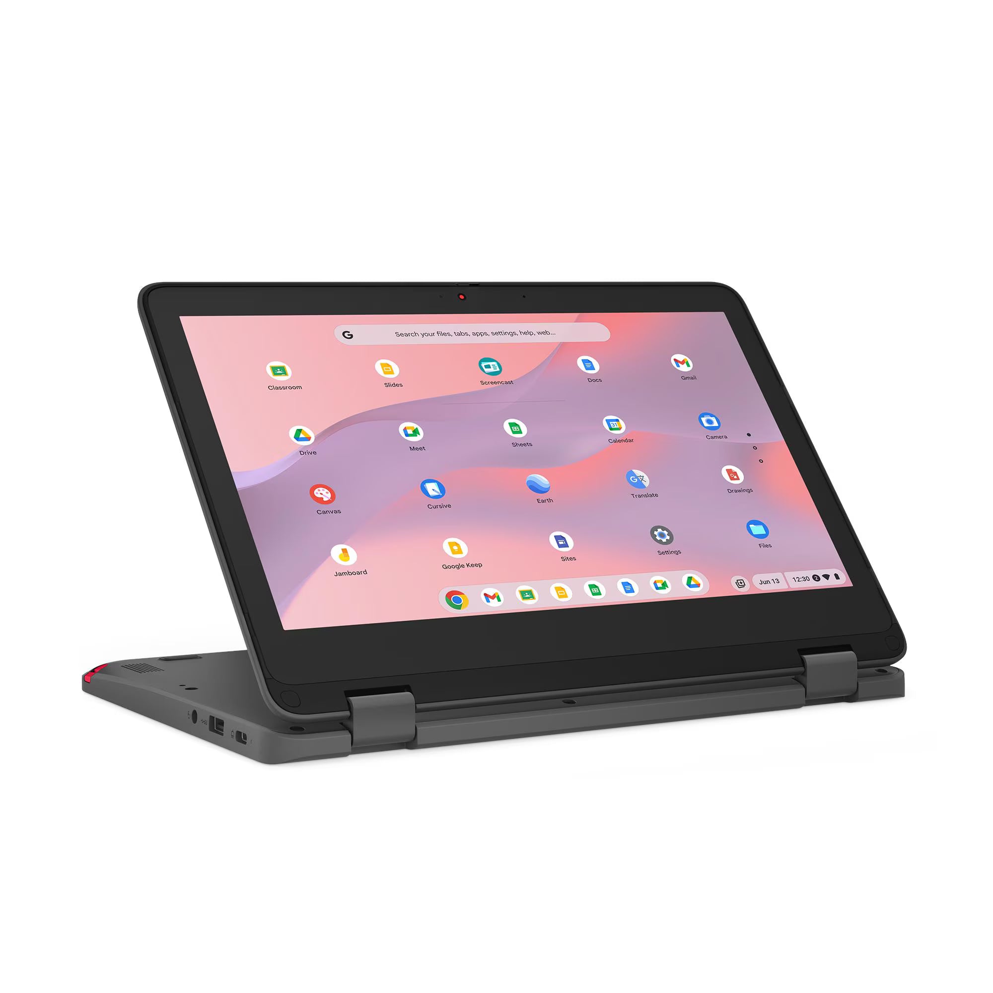 Black tablet with a colorful display on a white background