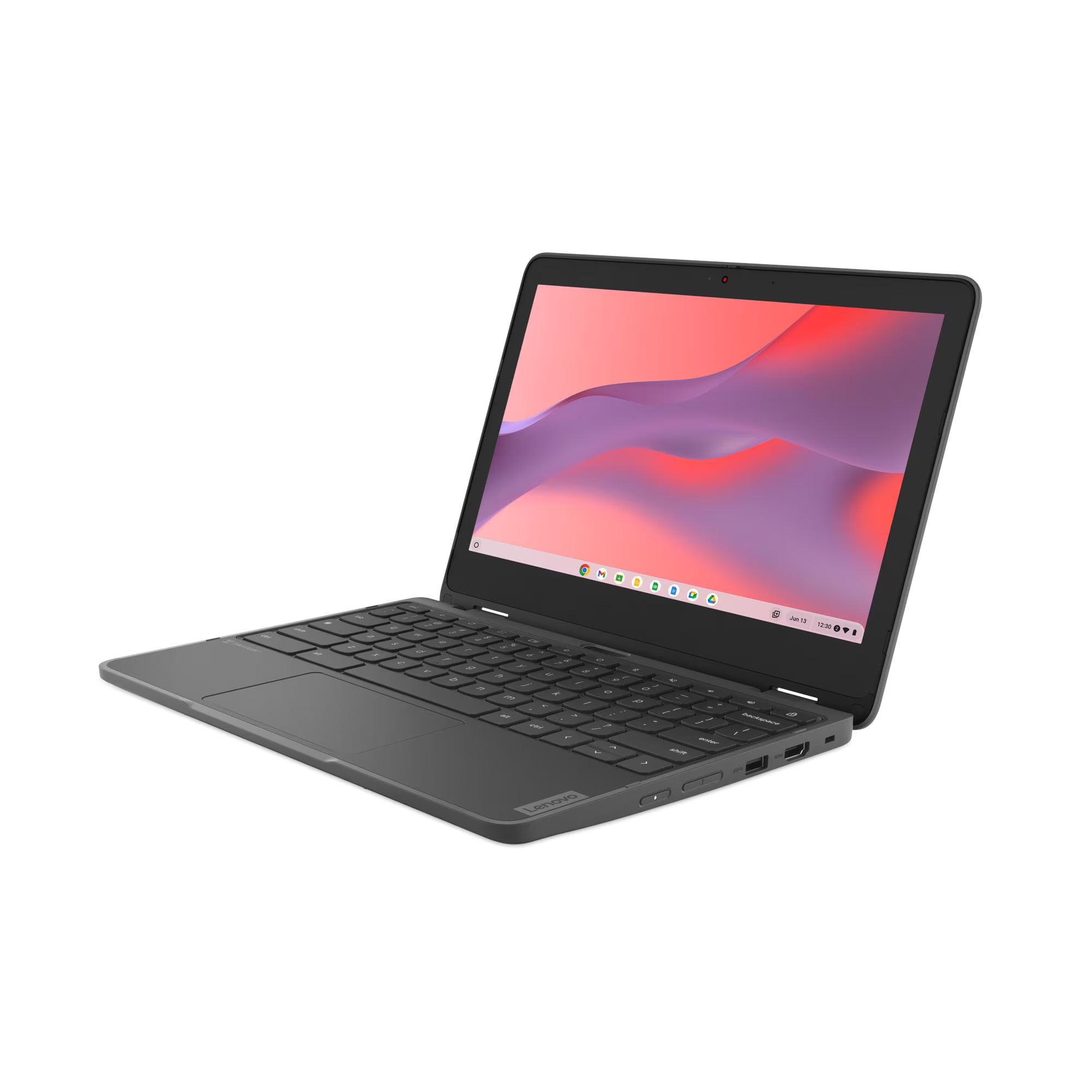 Black laptop with a colorful display on a white background