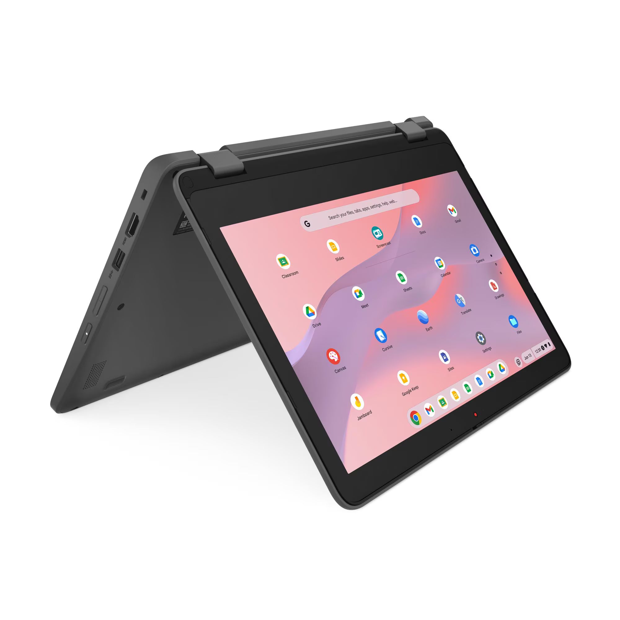 Black tablet with a colorful display on a white background