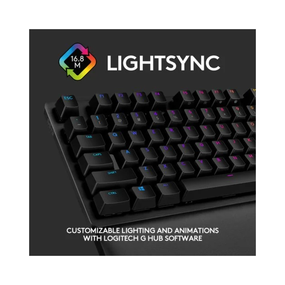 Gaming keyboard with LIGHTSYNC technology on a black background