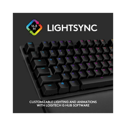 Gaming keyboard with LIGHTSYNC technology on a black background