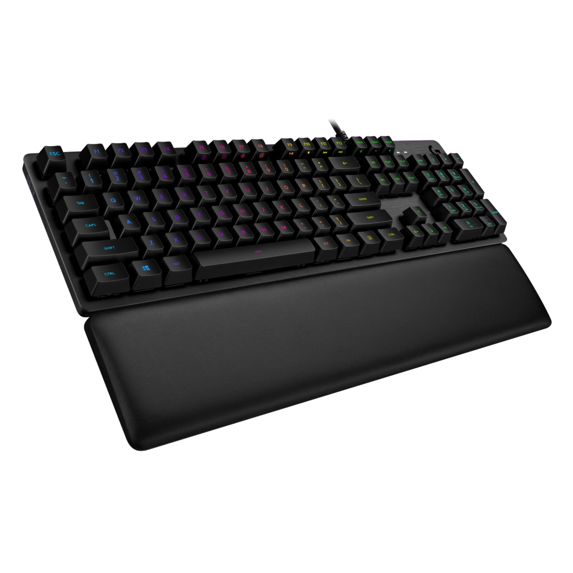 Black keyboard with RGB backlighting on a white background
