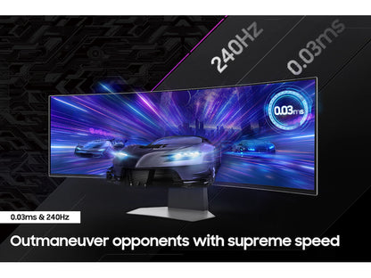 Monitor with racing game display, fast refresh rate text, and gaming theme.