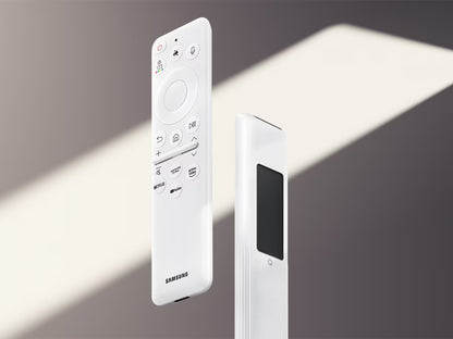 White Samsung remote control on a gray background